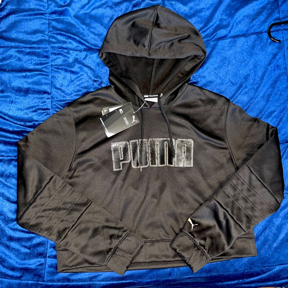 Black and Gold Puma Cropped Hoodie